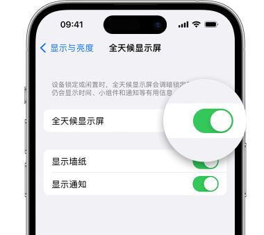 兴安苹果15预约维修分享iPhone15如何设置全天候显示屏幕可见 